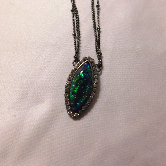 Pendant Necklace Blue/Green Stone Double Strand - Picture 1 of 6